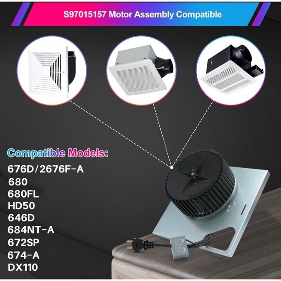 S97015157 Motor Assembly For Broan Nutone 680, 680FL, HD50 676-D/2676F-A MORE B6 - Picture 4 of 9
